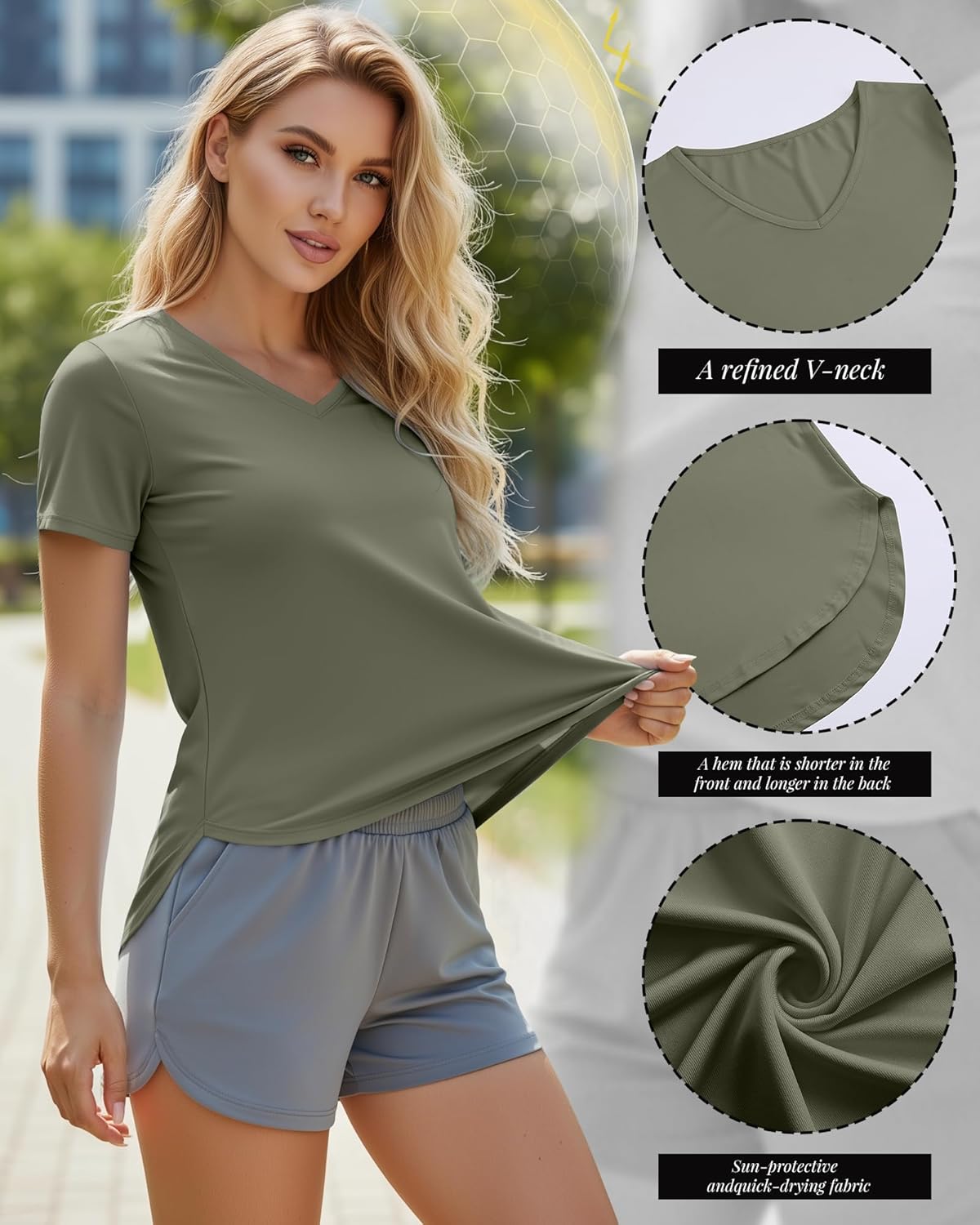 Oakgarden Women's Workout Tops - Quick Dry UPF 50+ V Neck Gym Shirts | 4 Pack, Lightweight & Stylish