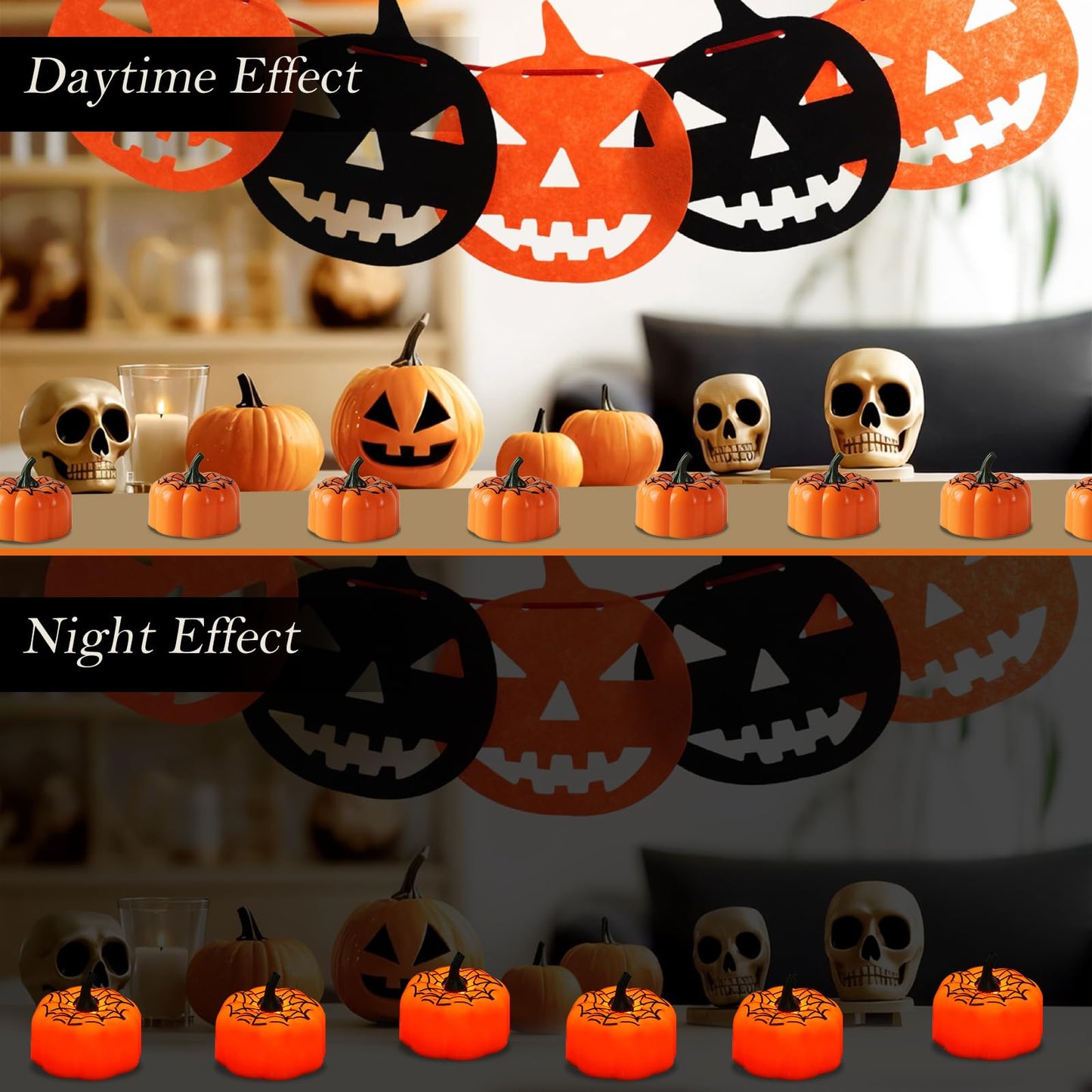 Lynumtw 12 Pack Pumpkin Tea Lights Halloween Decorations, LED Orange Pumpkin Lights FlameLess Candles Battery Operated Pumpkins Flickering Candles for Home Table Indoor Party Decor