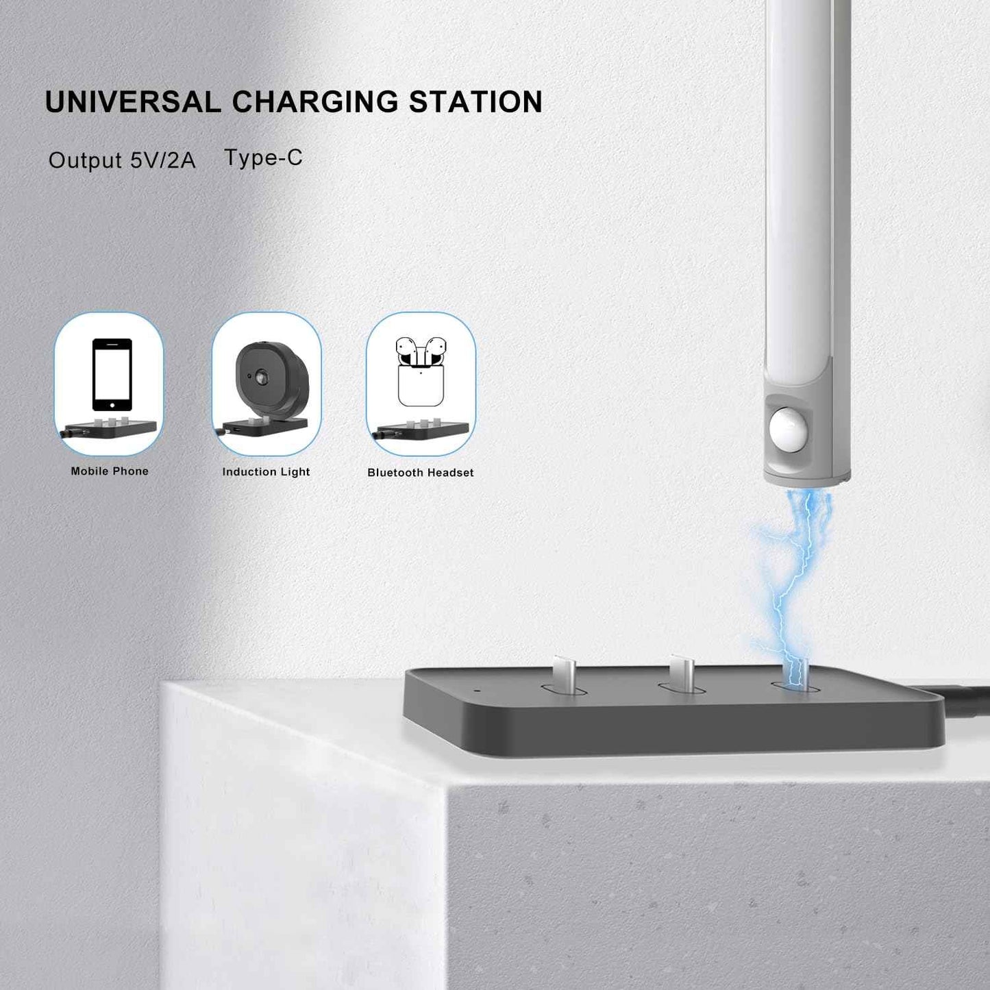 Black Motion Sensor Light Charging Station Multi-Device Charging Station Charging Three LED Lights at The Same Time Saves Time Space and More Convenient.