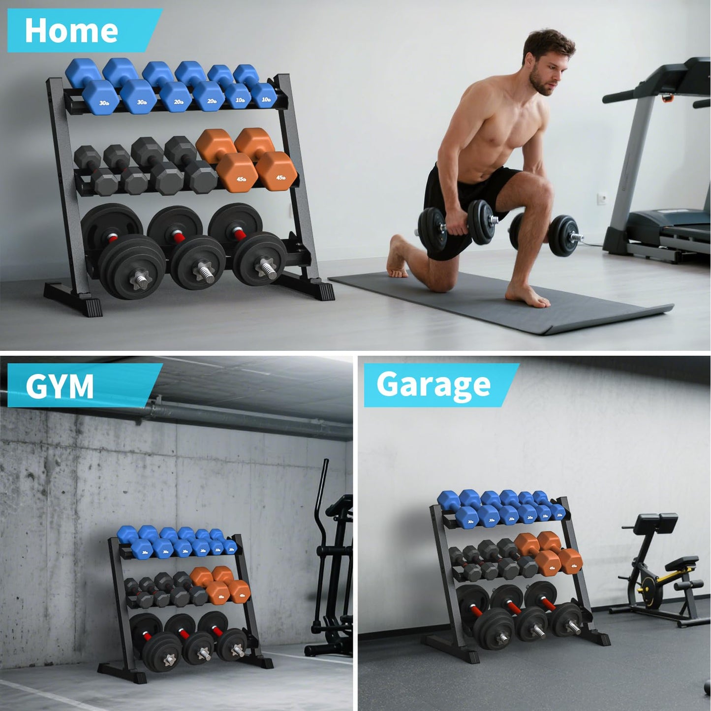 KHAMAL Dumbbell Rack Stand Only - 3-Tier Weight Rack Heavy Duty Dumbbell Stand Space-Saving For Home Gym Organization, Dumbbell, Barbell, Up To 1200LBS