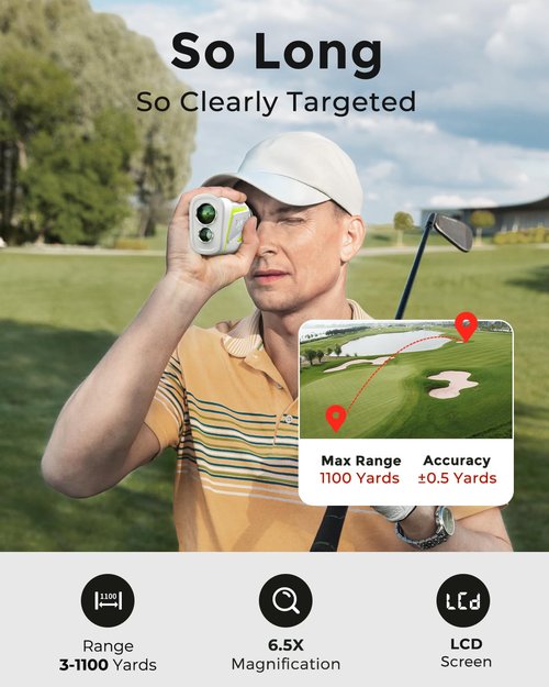 FOSSiBOT Golf Laser Rangefinder C1000F with Slope Mode & Flag Lock, 6.5X 1100Yards Range Finder, Vibration, Speed Measurement, Rechargeable for Golf & Hunting 2026White