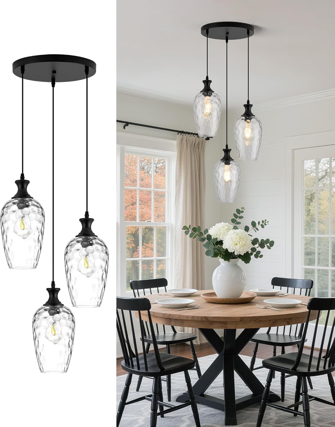Brushed Nickel Glass Pendant Light Fixture - Modern 1-Light Hanging Lamp for Kitchen Island & Dining Room
