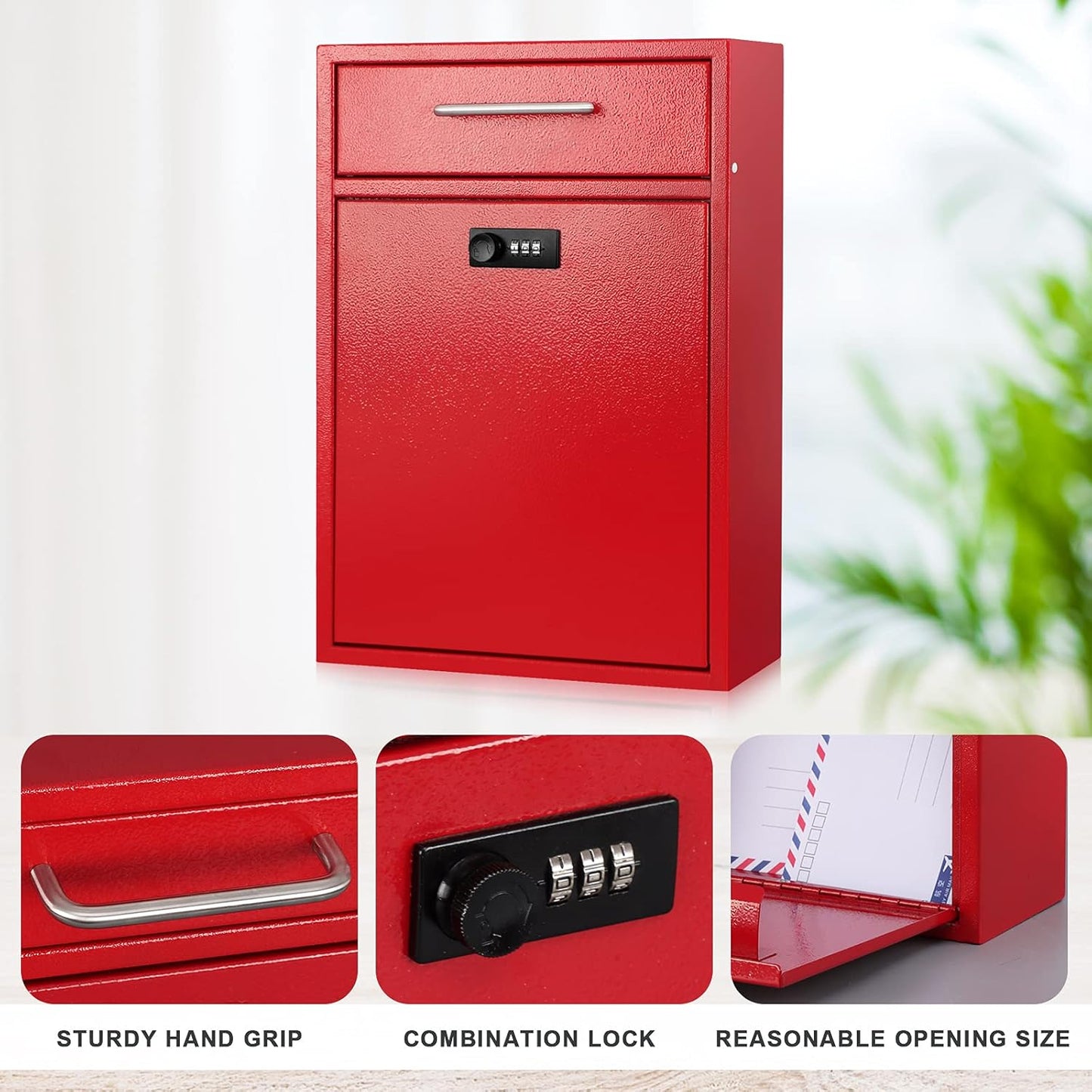 Secure Wall-Mount Mailbox with Lock | KYODOLED Large Steel Drop Box, Black, 16.2H x 11.22L x 4.72W