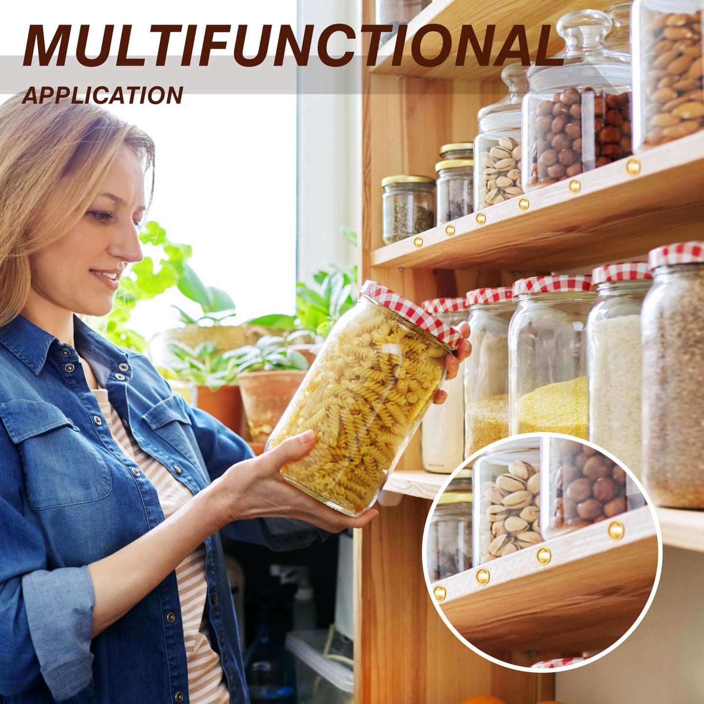 Dunzy 150 Pieces 1/4 Inch Shelf Pin Sleeves Cabinet Shelf Pins Shelve Reinforcement Grommets for Kitchen Furniture Bookshelf Shelve Support Pegs (Brass)