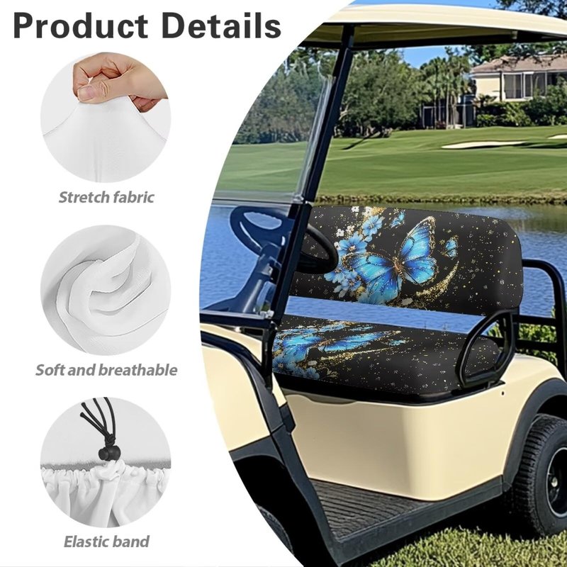 Pirexcny Starry Butterfly Print Golf Cart Seat Covers 2 Passenger Heavy Duty Golf Cart Seat Covers All Weather Club Car Seat Covers with Quick-Install Strap System for 2-Person Seats Golf Car