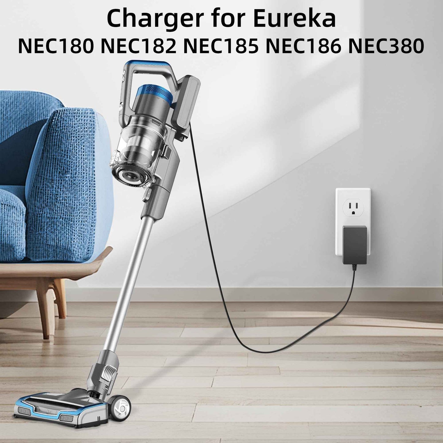 Charger for Eureka RapidClean Pro, Power Cord for Eureka Stylus Lightweight Cordless Vacuum Cleaner NEC180 NEC182 NEC185 NEC186 NEC380