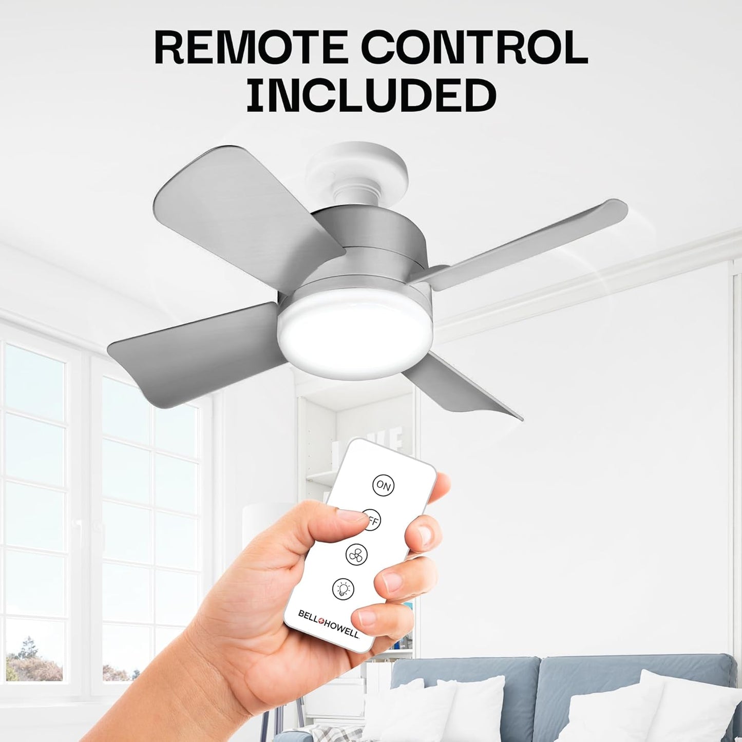 Socket Breeze Ceiling Fan with Light & Remote - Portable 3500K 1000 Lumens E26/E27