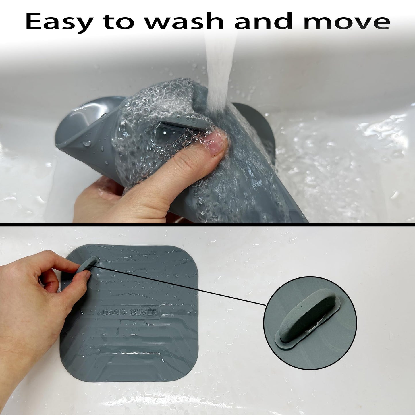 DIFENLUN Shower Drain Cover Tub Stopper,2 Pieces Sewer Anti-Odor Mat Deodorizing Drain Plugs for Kitchen,Bathroom and Laundry(5.9x5.9 inch) Gray