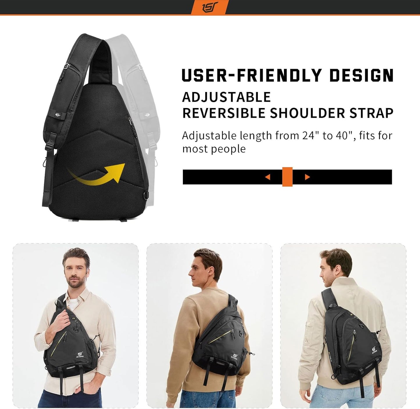 SKYSPER Sling Bag - RFID Crossbody Backpack for Men & Women | 18L Capacity, Black Color