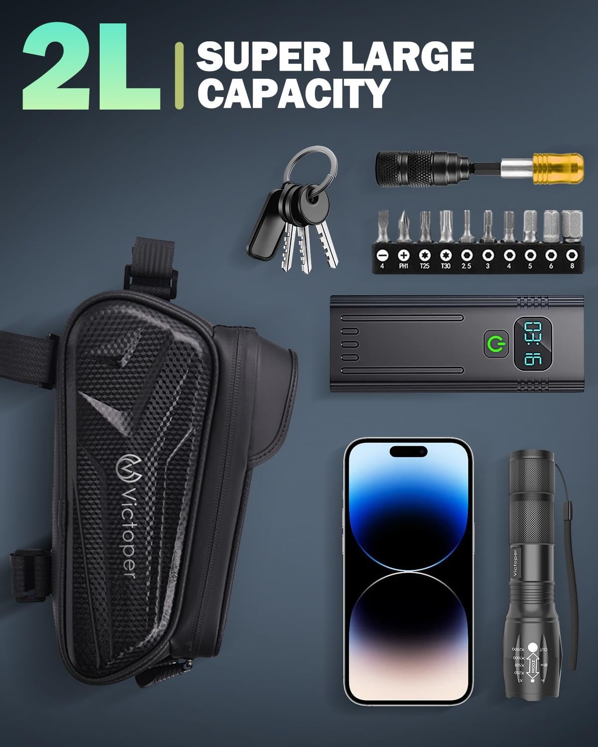 Victoper Bike Phone Front Frame Bag, Waterproof Bicycle Tube Bag, 2L PPU Cycling Pouch Bike Bag, Bike Accessories Bag for Men Women Adults Compatible Phone Under 7”