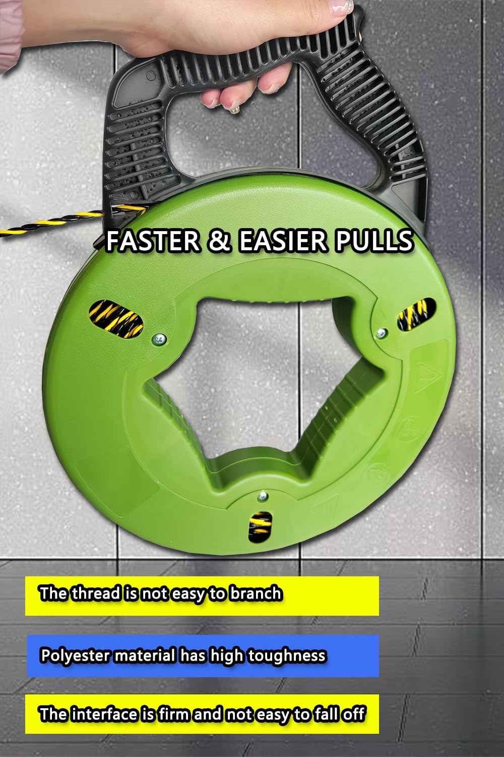 165ft Fish Tape Wire Puller - 1/6-Inch Electrical Fish Tape with Guide Spring & Ergonomic Handle