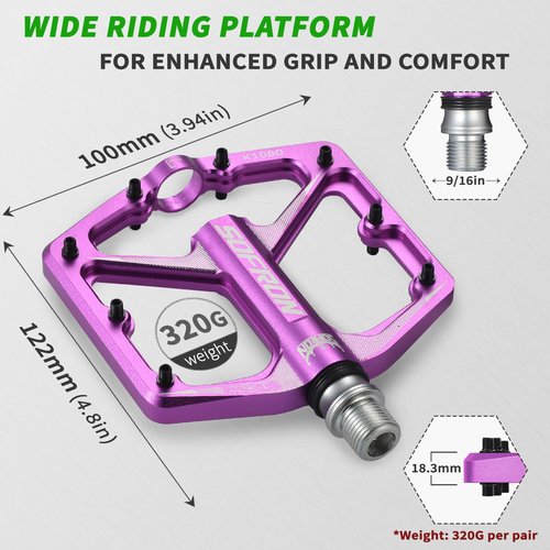 SOFRON MTB Bike Pedals, Lightweight Bicycle Pedals for BMX/MTB -Universal Lightweight Aluminum Alloy Platform Pedal, Purple