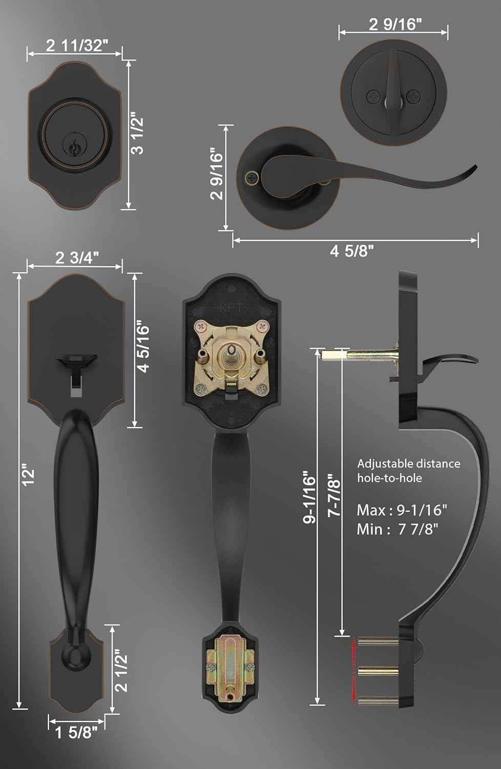 Gold Front Door Handle & Deadbolt Set - Reversible Lever Lock Hardware