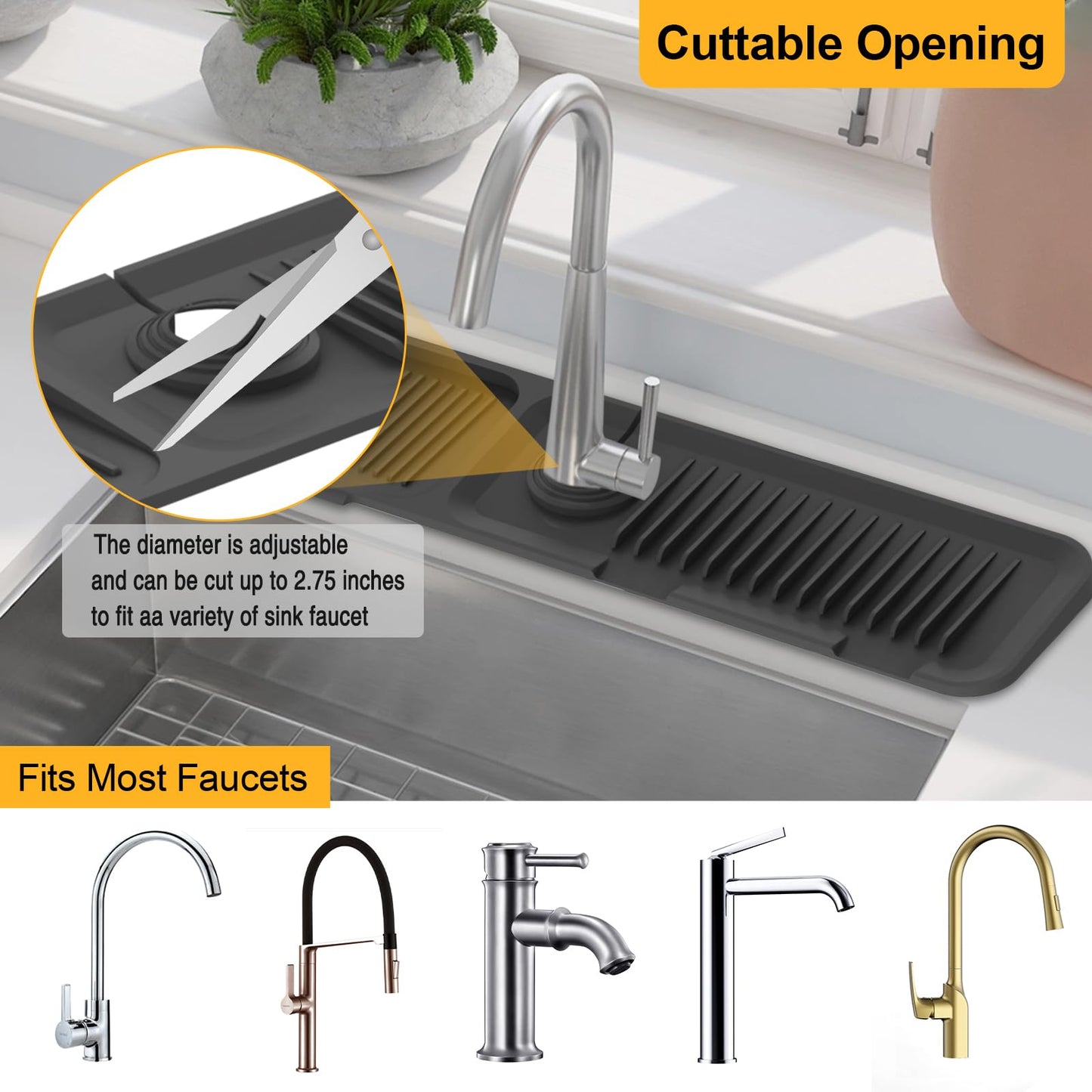 Doeklpo 24 Inch Kitchen Sink Splash Guard๏ผ5ยฐSlope Fast Draining Silicone Mat for Kitchen Sink Faucet Mat, Kitchen Sink Tidy Splash Guard for Kitchen Sink Area Bathroom Faucet Draining Mat (Black)