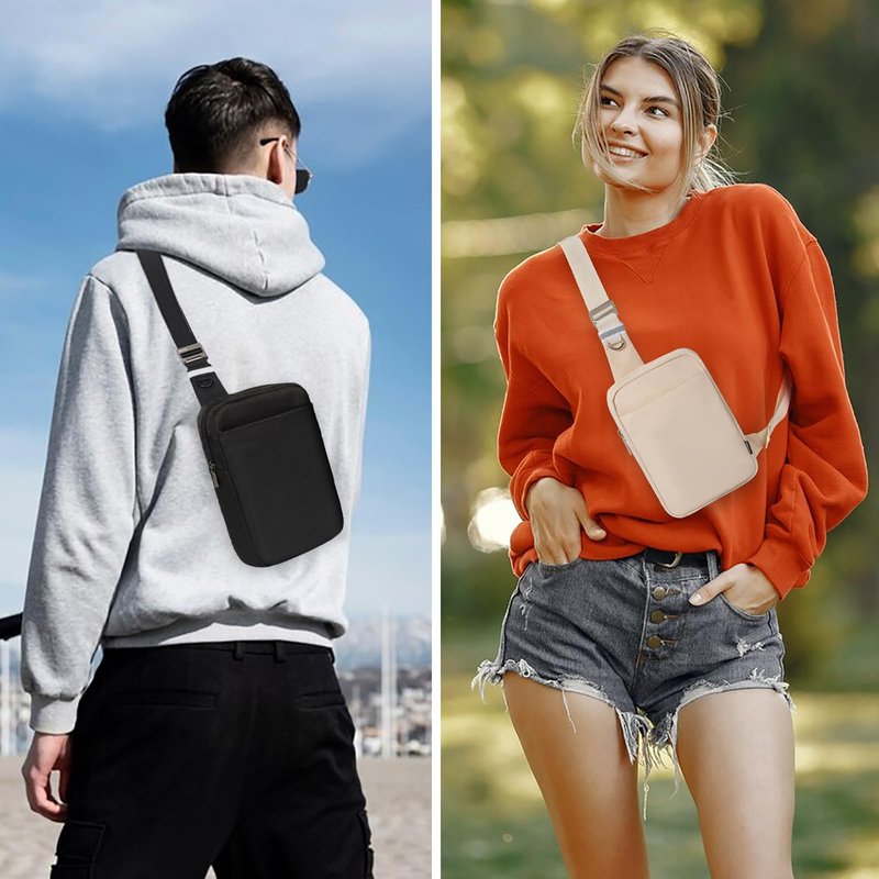 OSOCE Small Sling Bag for Men and Women with RFID Pocket, Anti Theft Crossbody Chest Bag Casual Travel Bag for Hiking,Beige,Small