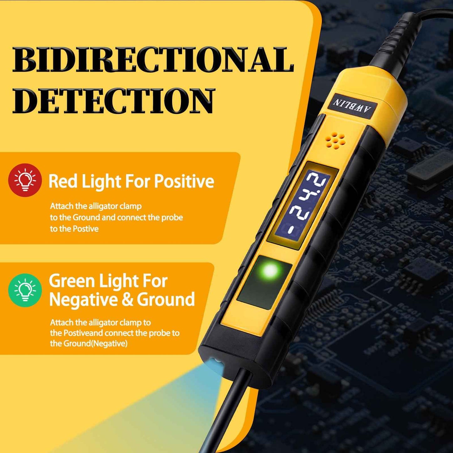 AWBLIN 4-75V DC Automotive Test Light, LCD Digital Light Tester with Voltmeter, Heavy Duty Circuit Tester with Polarity Indicate and Illuminating Lights, Fuse Voltage Tester Auto Electrical Tool