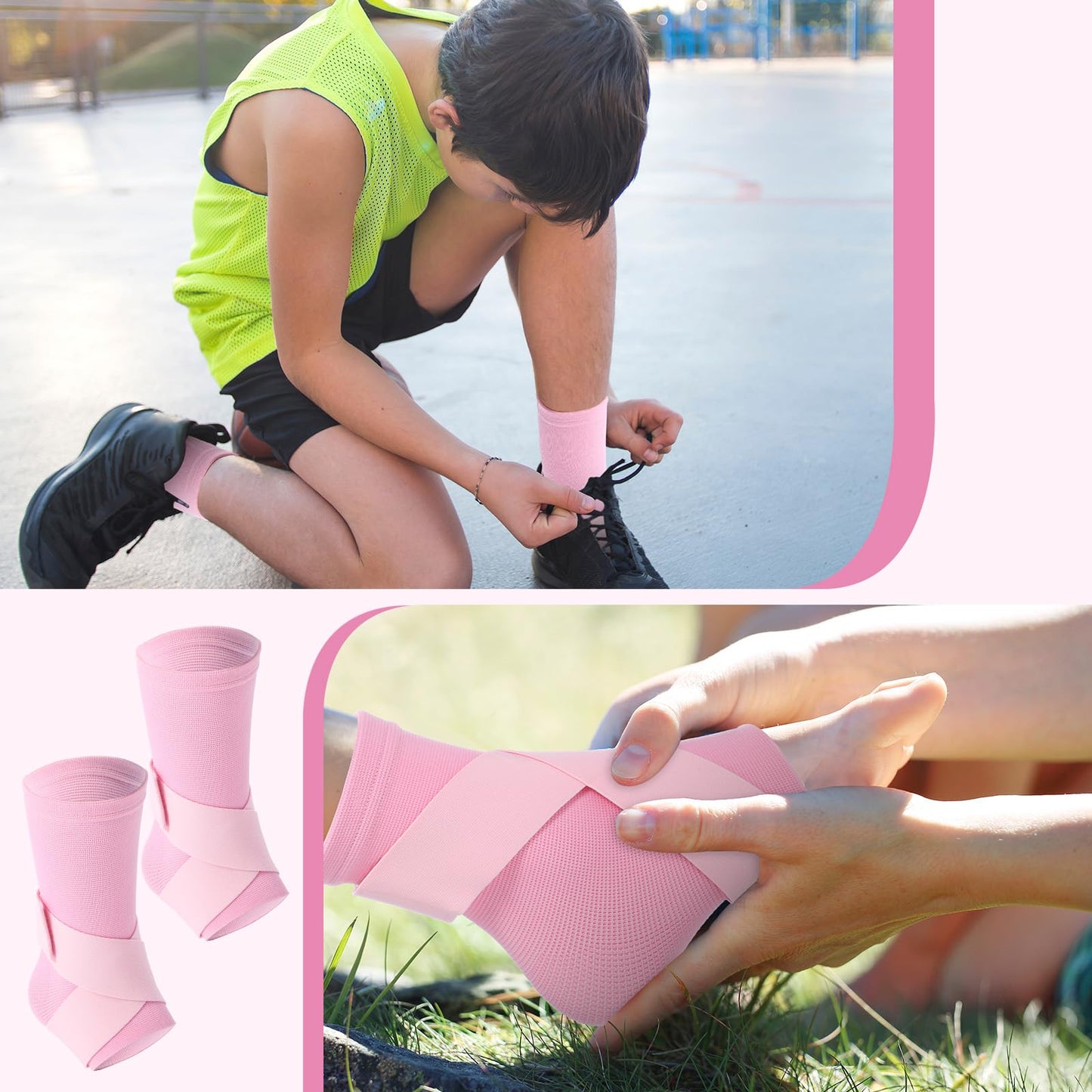 Tarpop 1 Pair Ankle Brace for Kids Compression Ankle Sleeves Adjustable Foot Support Brace Elastic Guard for Children Boys Girls Sports Running Jogging Dance Fitness Gymnastics(Light Pink,Small)