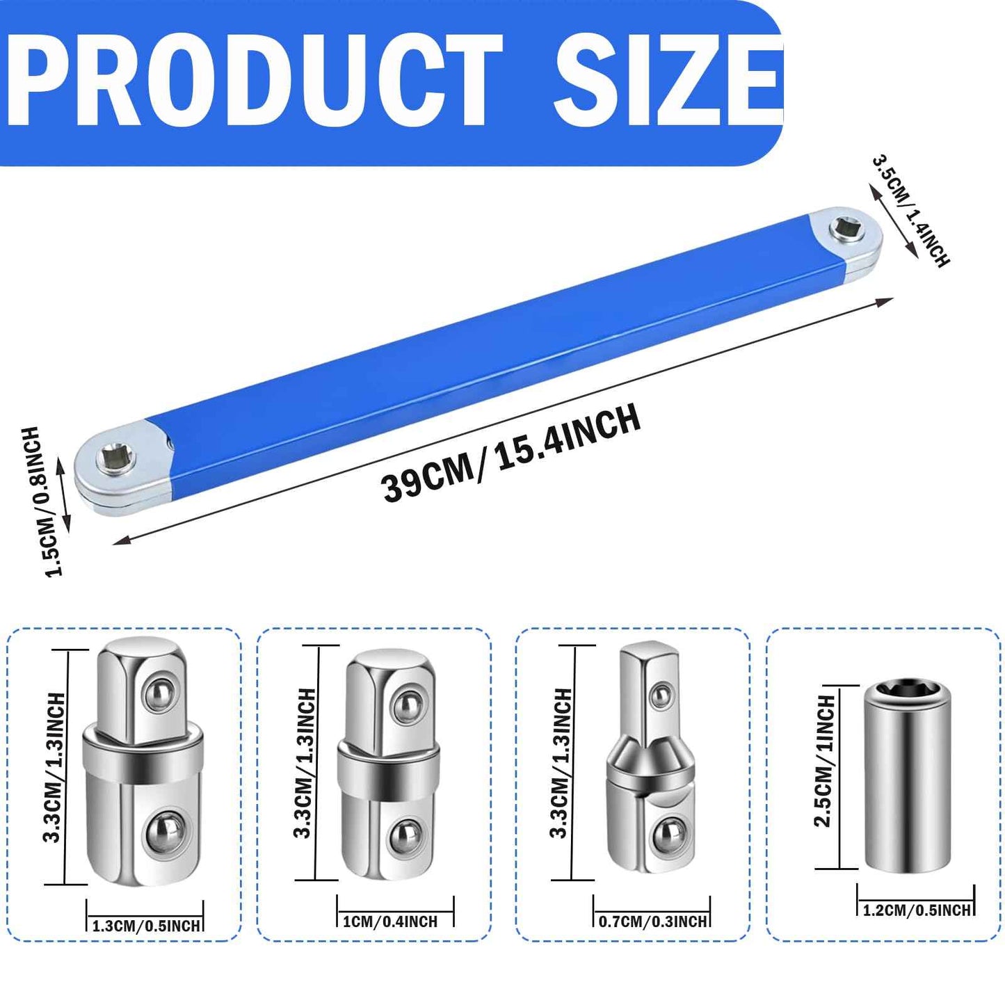 COMATIP Offset Extension Wrench Set, Impact Ready Socket Ratchet Wrench Extender Tool with 1/2'', 1/4'', 3/8'' Square Drive Adapters, Zero Degree Ratchet Tool Universal Stubby Wrenches Set for Car