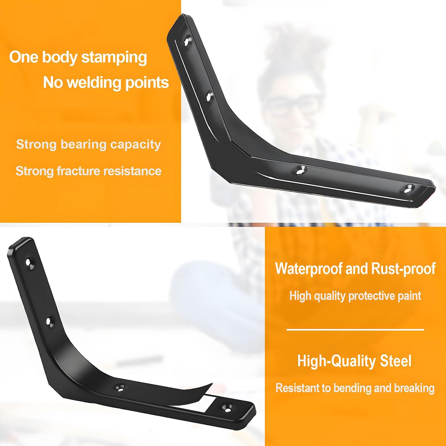 AISINYI Metal Shelf Brackets, 4 x 4 Inch Heavy Duty L Hanging Angle Brackets, Iron Wall Bracket for Countertop Support, Corner Brace Joint, Black, 4 PCS