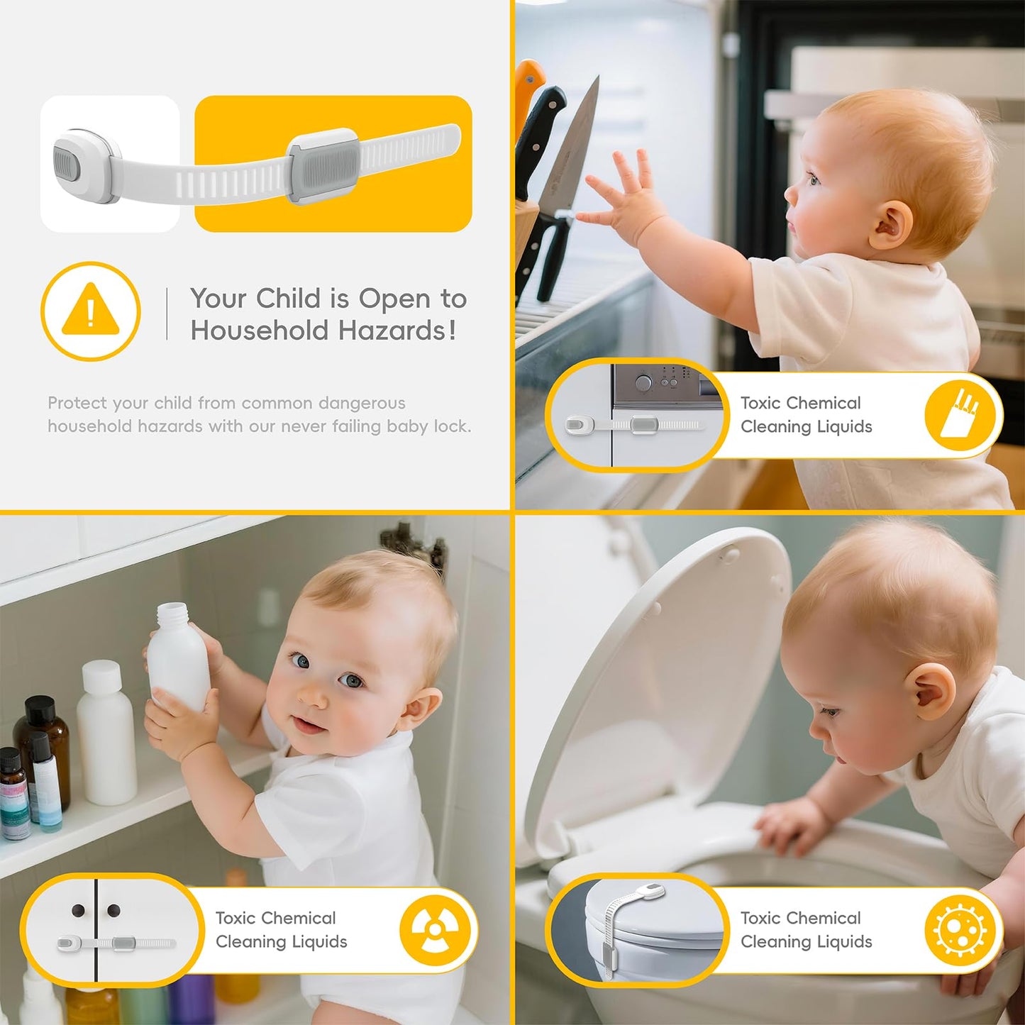 Child Proof Cabinet Locks, 6 Pack Cabinet Locks with 3M Adhesive, Door Locks for Kids Safety for Drawers, Fridge, Toilet Seat, Trash Can, Ideal Stocking Stuffers, White