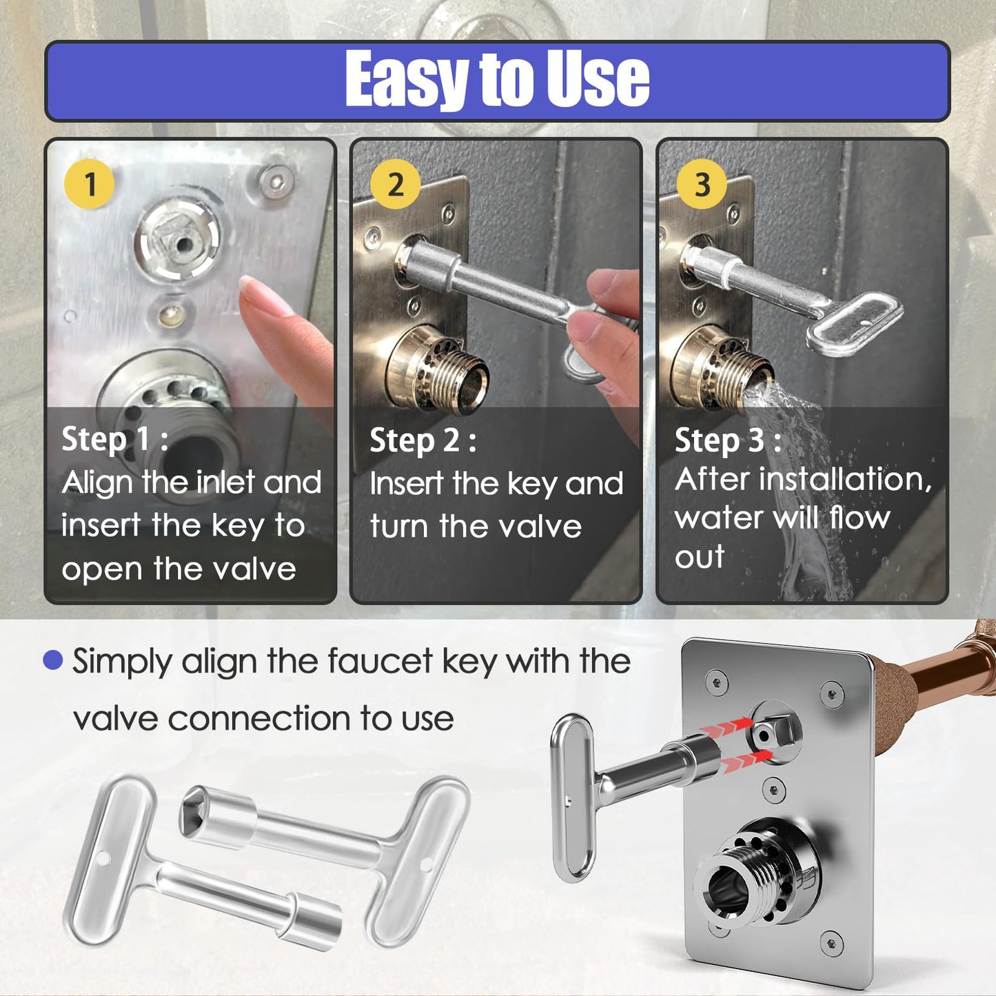 HAVANSIDY 2 Pack Hydrant Key 3/8 for Zurn P1300-PART-13-KEY Water Key, Fire Hydrant Water Spigot Key for Wall Hydrant Faucets Valves and Outdoor Hose Valves, Shut Off Tool for Faucet Water Hydrant