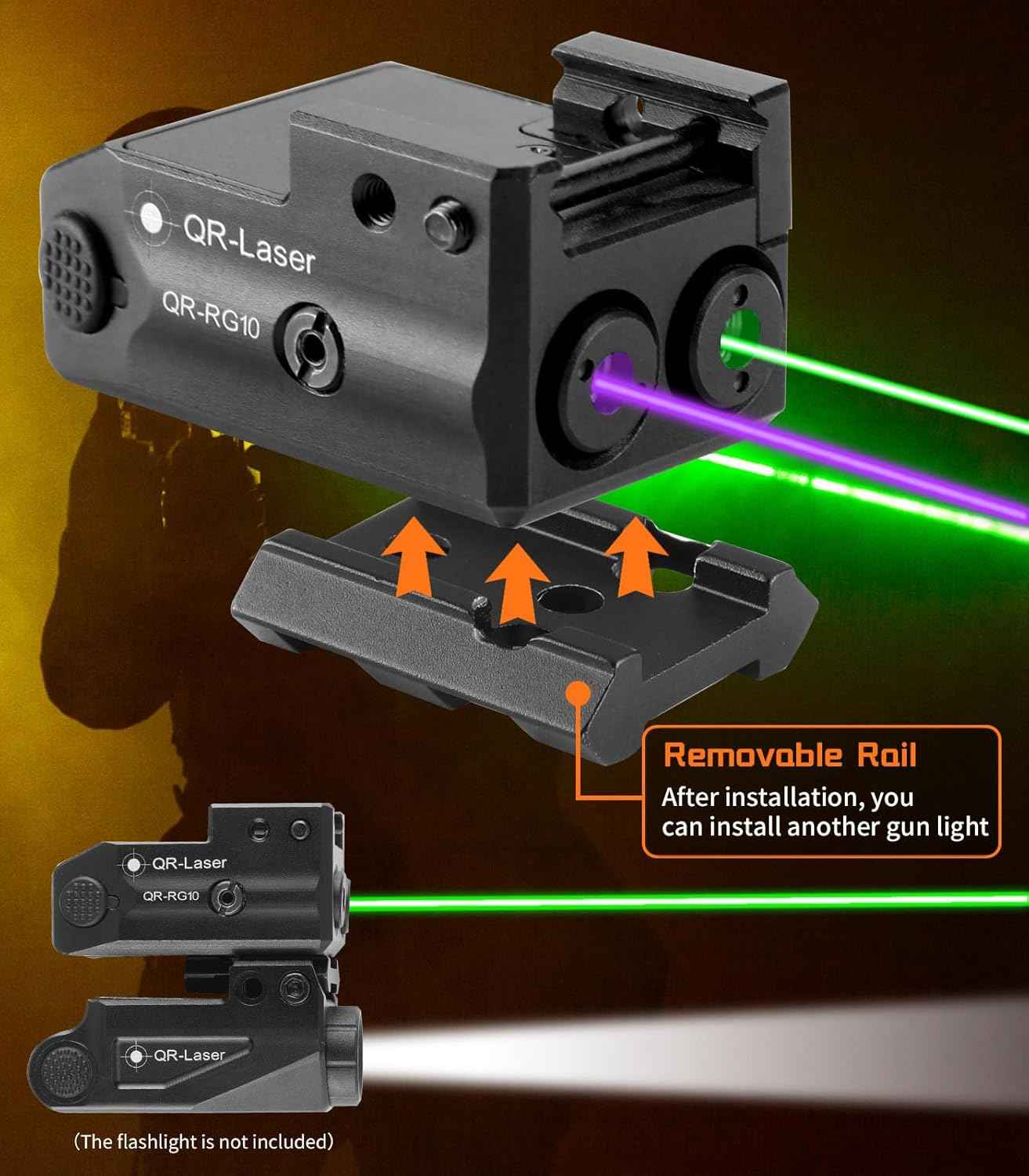 800 Lumens Tactical Flashlight Laser Sight Combo - USB Rechargeable LED Light for Handguns