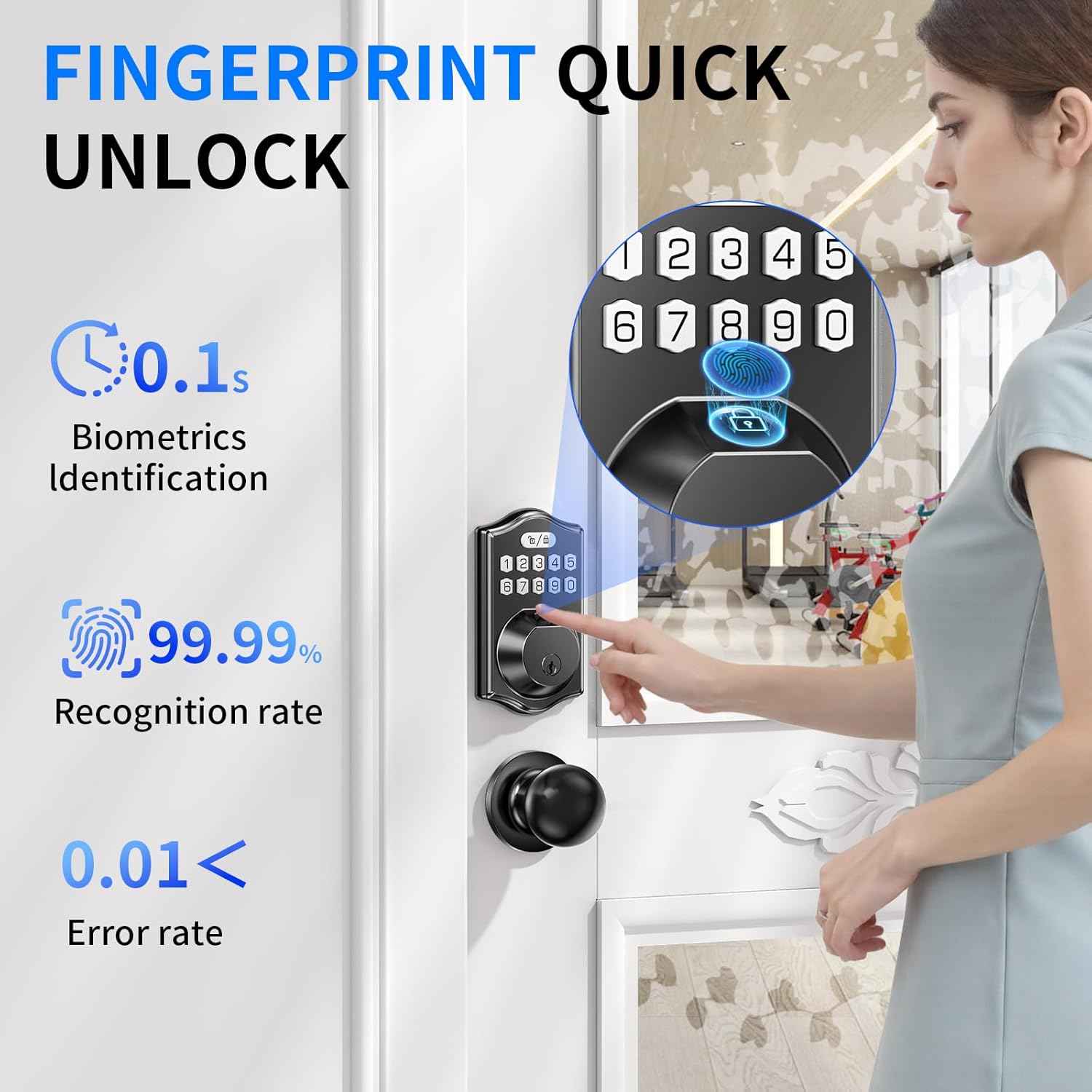Fingerprint Smart Keyless Entry Deadbolt Lock Set with Handle - App Control & Auto Lock