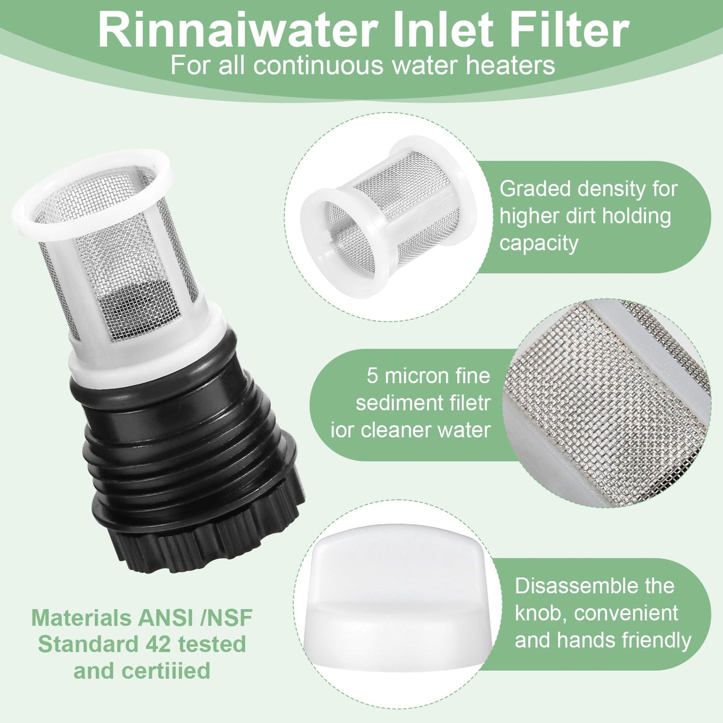 H98-510-S for tankless Water Heater Filter for tankless Water Heater (2 Tankless Water Heater Inlet Screen Assembly+1 Filter Removal Tool)