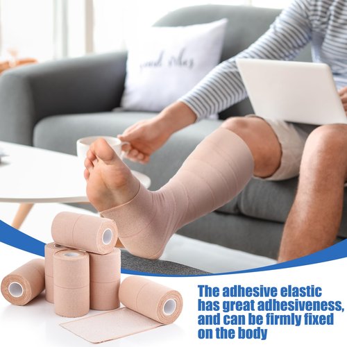 Geiserailie 12 Rolls 4 Inches Elastic Tape Adhesive Elastic Tape Self Adhesive Bandage Wrap Flexible Stretch Bandages for Sports Ankle, Knee and Wrist Animal Pets Protection, 5 Yards