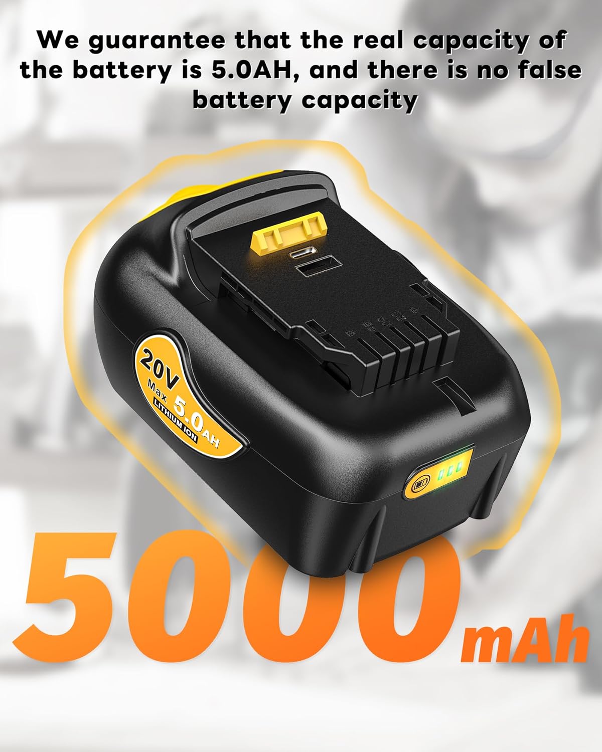 Dewalt 20V MAX 5.0Ah Lithium Ion Battery Replacement - 2-Pack with USB & USB-C Ports