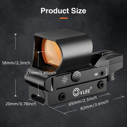 CVLIFE 1x28x40mm Red Dot Sight - 4 Adjustable Reticles for 20mm Picatinny Rail | Absolute Co-Witness Optics