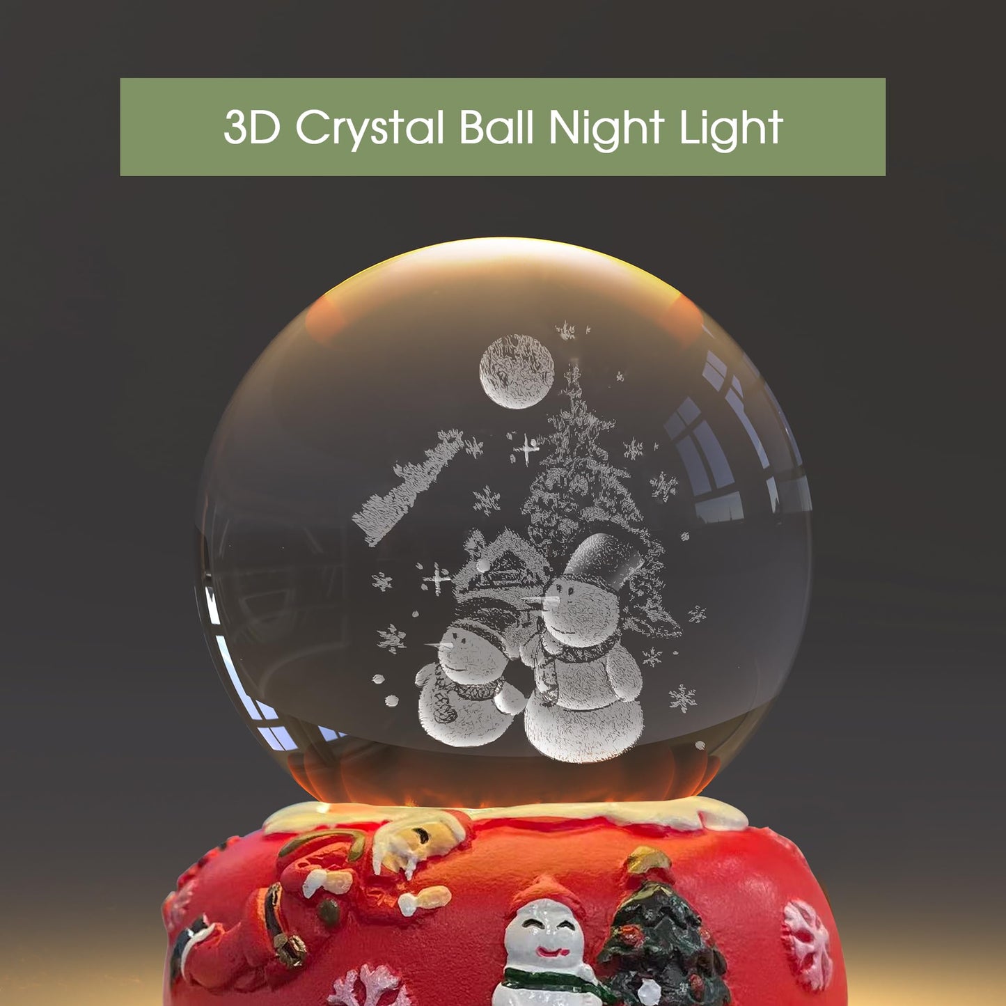 L LOHAS LED 3D Crystal Ball Night Light-Laser Engraved Snowman with Red Holiday Base,Cute & Funny Christmas Night Light for kids, 3000K Warm White for Christmas Party Decor