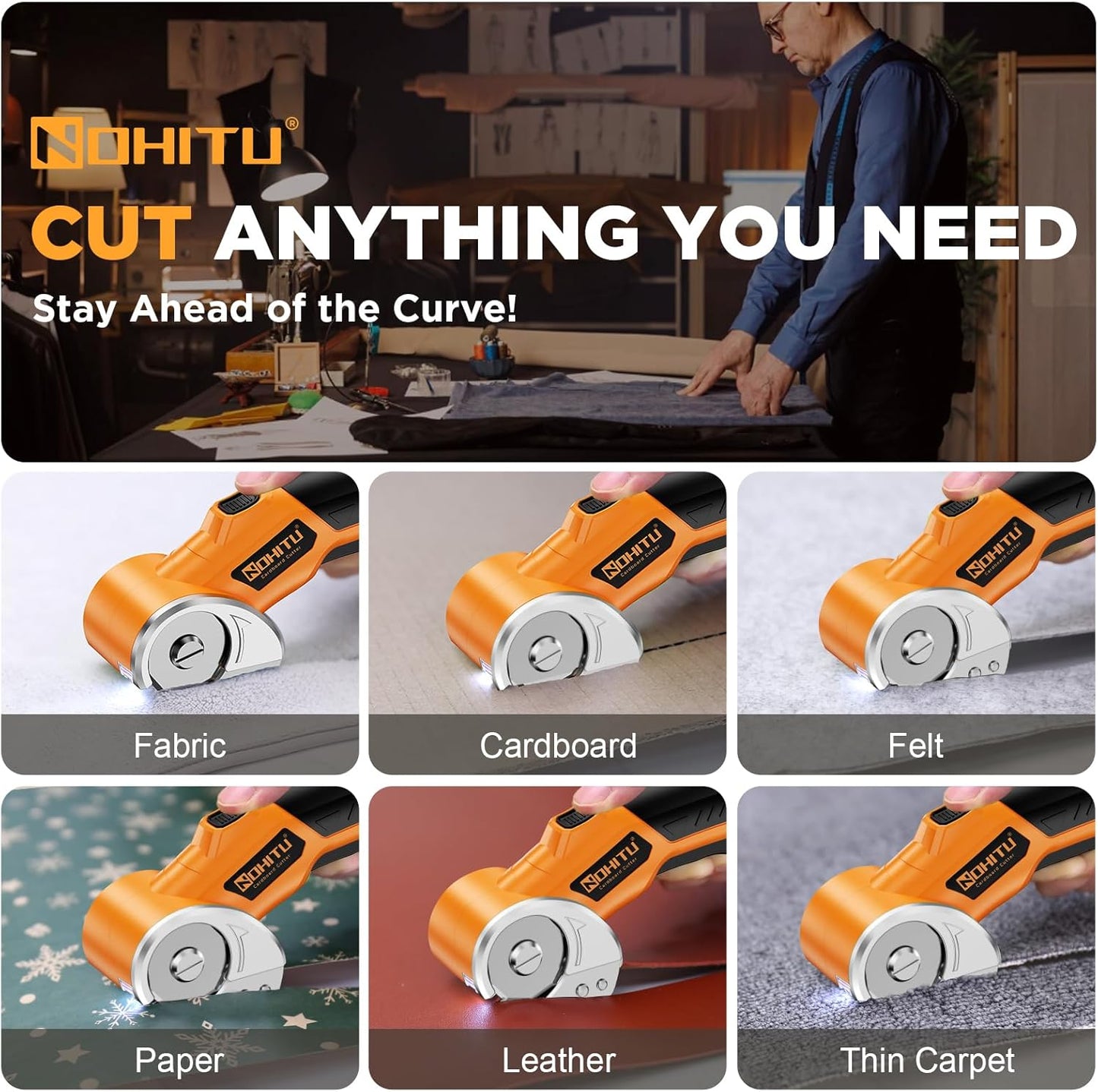 Rechargeable Cordless Electric Scissors - 4V Rotary Cutter with LED Light & 2 Blades for Fabric, Cardboard, and Plastic