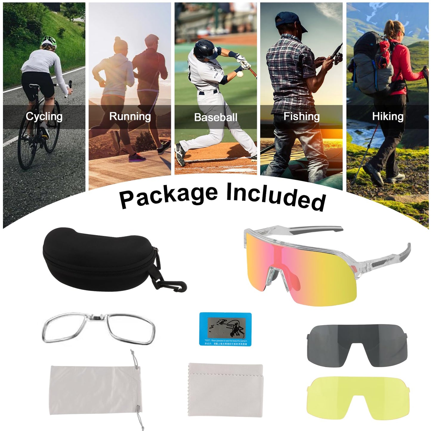 ToopMount Cycling Sunglasses with 3 Interchangeable Lenses, UV 400 Protection Coating Glasses of Semi Rimless TR90 Frame, Polarized Sport Glasses for Baseball Hiking, Athletic Sunglasses Men Women