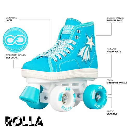 Crazy Skates Rolla Roller Skates for Boys and Girls - Sneaker-Style Kids Quad Skates Teal (Size: Kids j13)