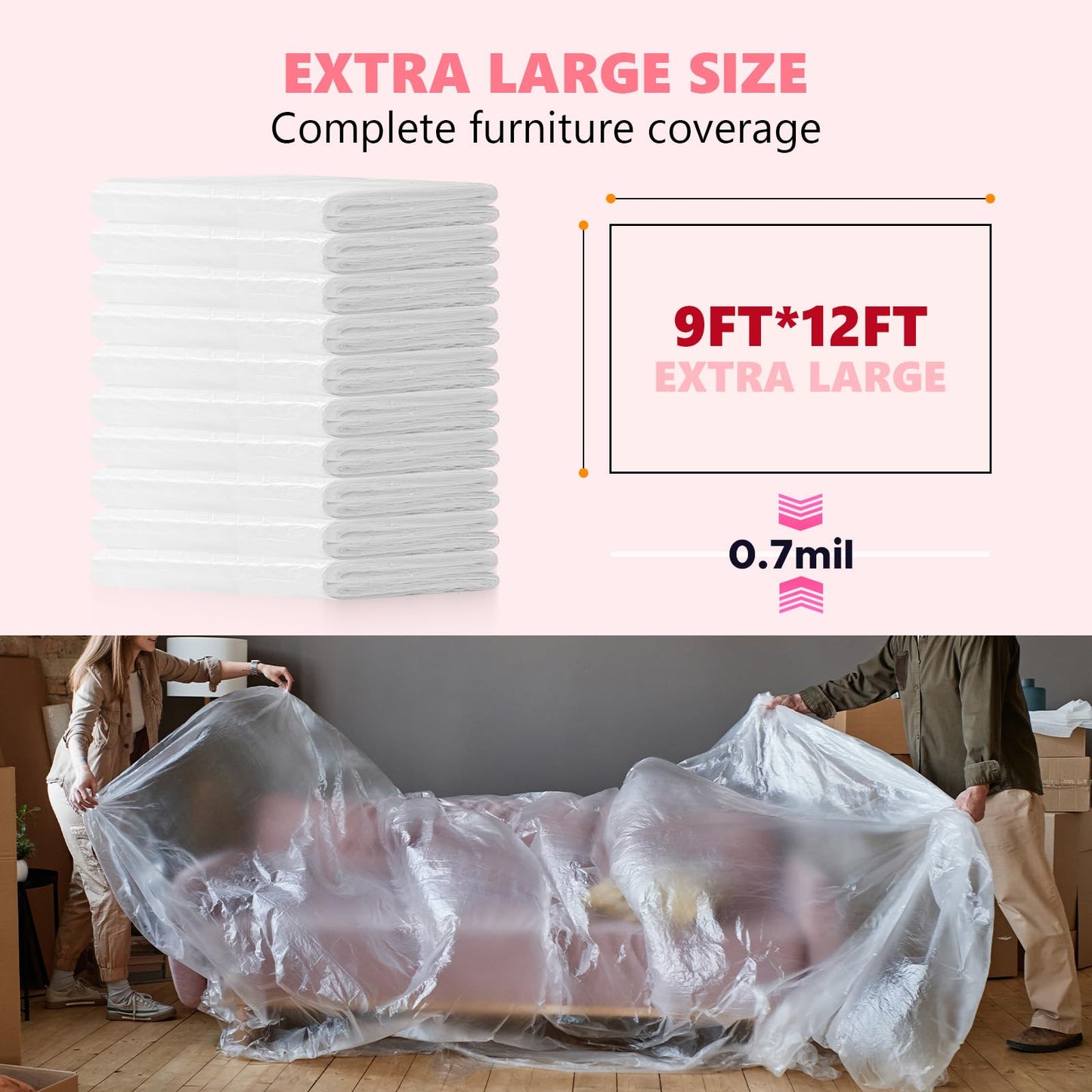 9x12 Ft Plastic Drop Cloths for Painting | 10-Pack Plastic Sheeting Painting Supplies | Dust Cover for Furniture, Floor, Couch Protector