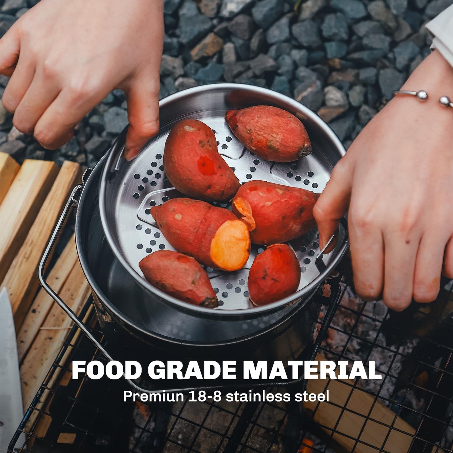 Firemaple Antarcti 1.8L Stainless Steel Pot - Food Grade SUS304 Camping Pot with Steaming Function - Lightweight and Durable for Outdoor Cooking