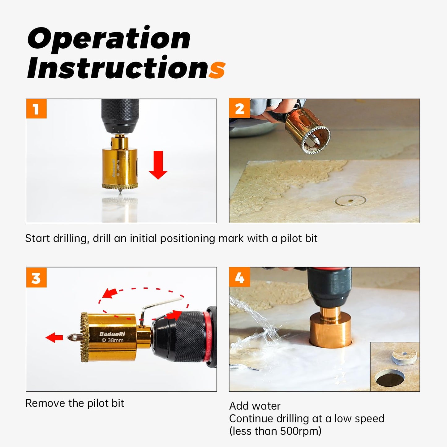 DaduoRi 1" Serrated Diamond Hole Saw with 2Pcs Removable Pilot Bits, Easy-Align for Precise Drilling in Porcelain, Ceramic Tile, Granite, and Marble (1 inch Granite Drill Bit)