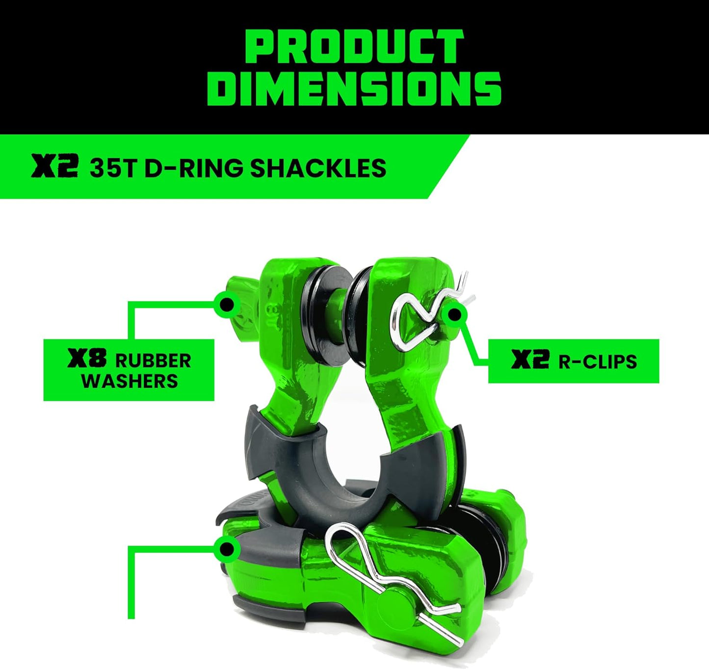 Heavy-Duty Rhino USA Super D Ring Shackles 2-Pack - 70,548lb Break Strength for Towing & Off-Road Recovery (Red)