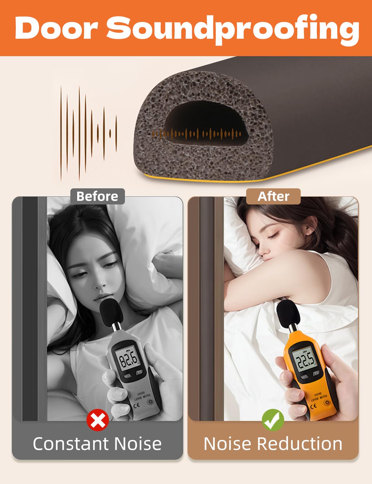 32.8 Ft Weather Stripping Door Seal Strip,Self Adhesive Door Soundproofing D Shaped Weatherstripping for Door Frame/Window,Brown,3/8" W × 1/4" T