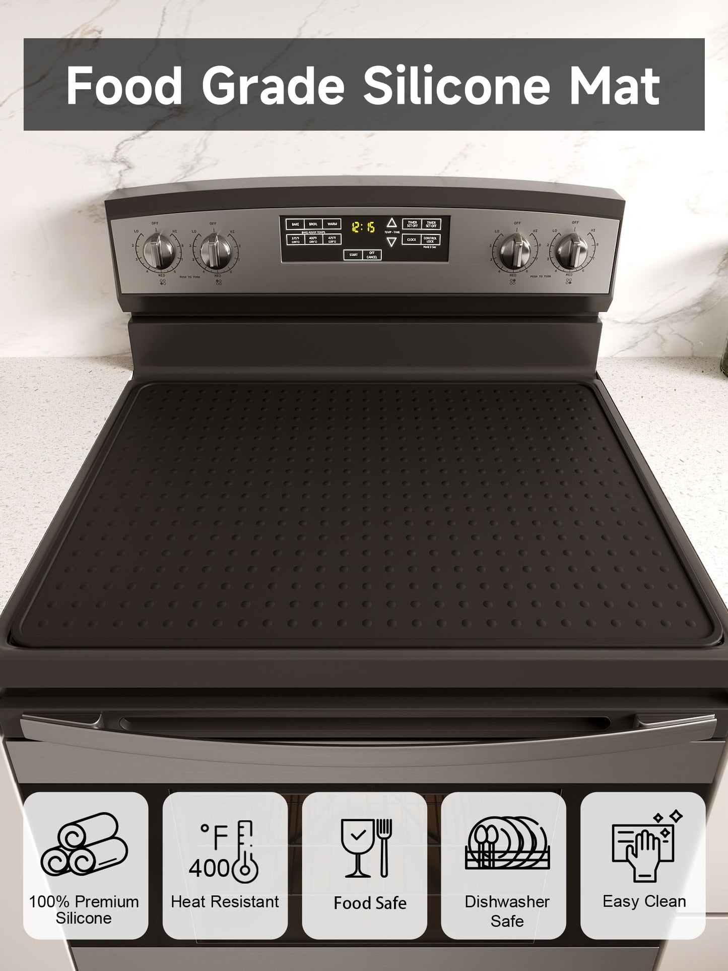 XiFEO Silicone Stove Top Cover for Electric Stove, Glass Stove Top Cover Protector, Flat Top Range Cover – Double as Dish Drying Mat, Coffee Bar Mat, Kitchen Stove Accessories, 28 x 20 in, Black