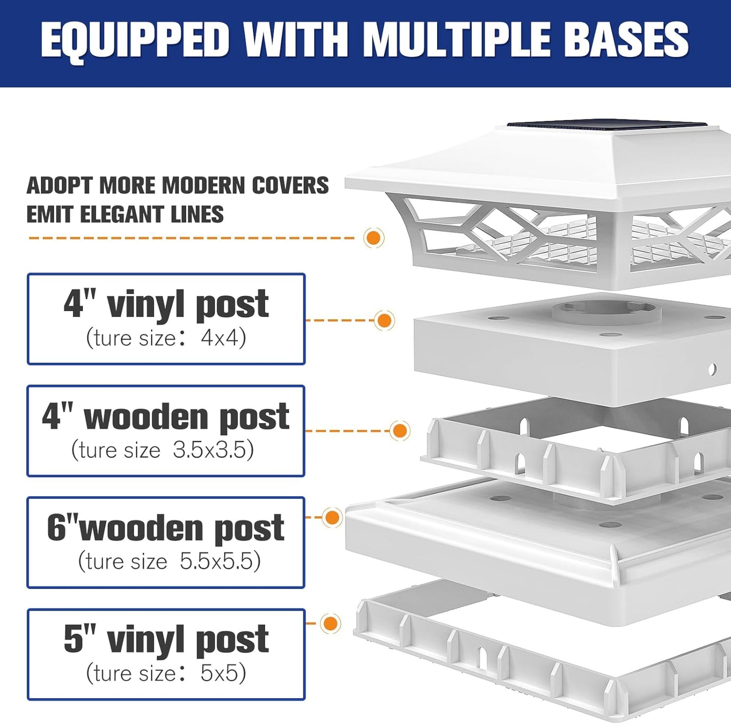 Solar Post Cap Lights 6-Pack - Waterproof LED Outdoor Lighting for 4x4 & 6x6 Decks, 2 Color Modes