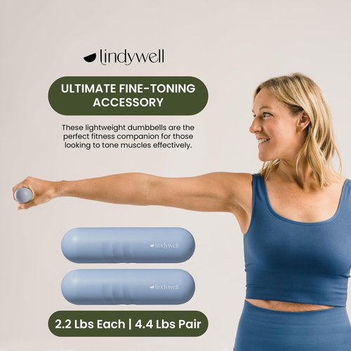 Lindywell 2 lb hand weights for women set of 2 - soft grip walking hand weights sets for women or men 2.2lbs each for fine-toning, Pilates, physical therapy, travel