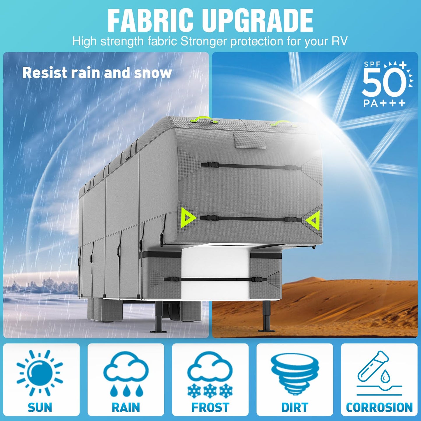 PuroShelt 5th Wheel RV Cover 37-41ft, 7 Layers Travel Trailer Cover, Waterproof Camper Cover, Tongue Jack Cover, Tear Resistant Waterproof Motohome Fifth Wheel RV Cover