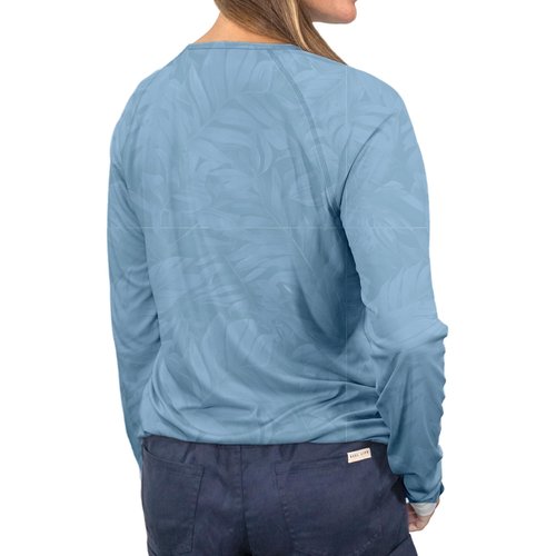 Reel Life Women's Jax Long Sleeve Sun Shirt | UPF 50+ UV Protection and Thumbholes | Lightweight, Quick Dry, Breathable Top| Light Blue Tropical Print', X-Large
