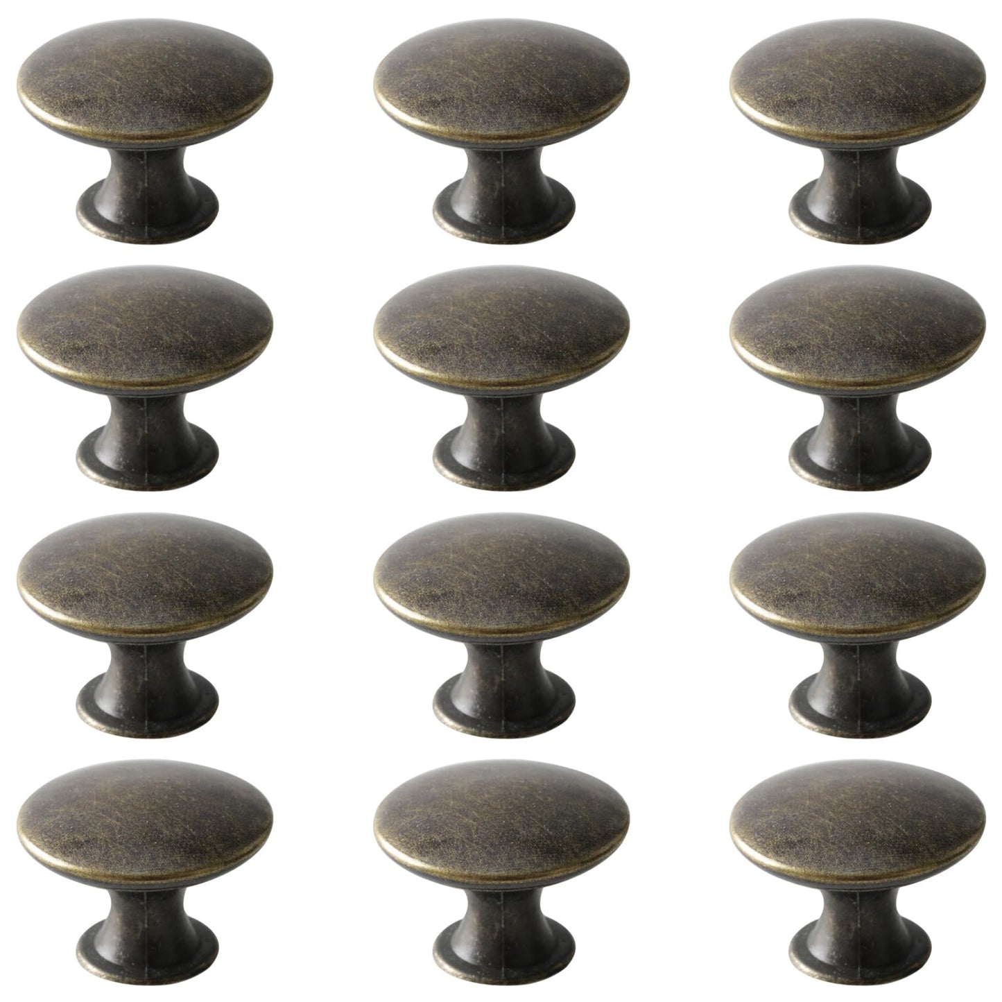 Mokife Antique Cupboard Door Knobs Bronze, 12 Pack Round Metal Wardrobe Handles Kitchen Cabinet Pulls with Screws for Chest of Drawers Furniture Dresser Door, 30x21mm