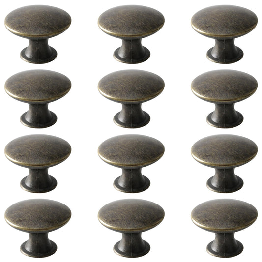 Mokife Antique Cupboard Door Knobs Bronze, 12 Pack Round Metal Wardrobe Handles Kitchen Cabinet Pulls with Screws for Chest of Drawers Furniture Dresser Door, 30x21mm