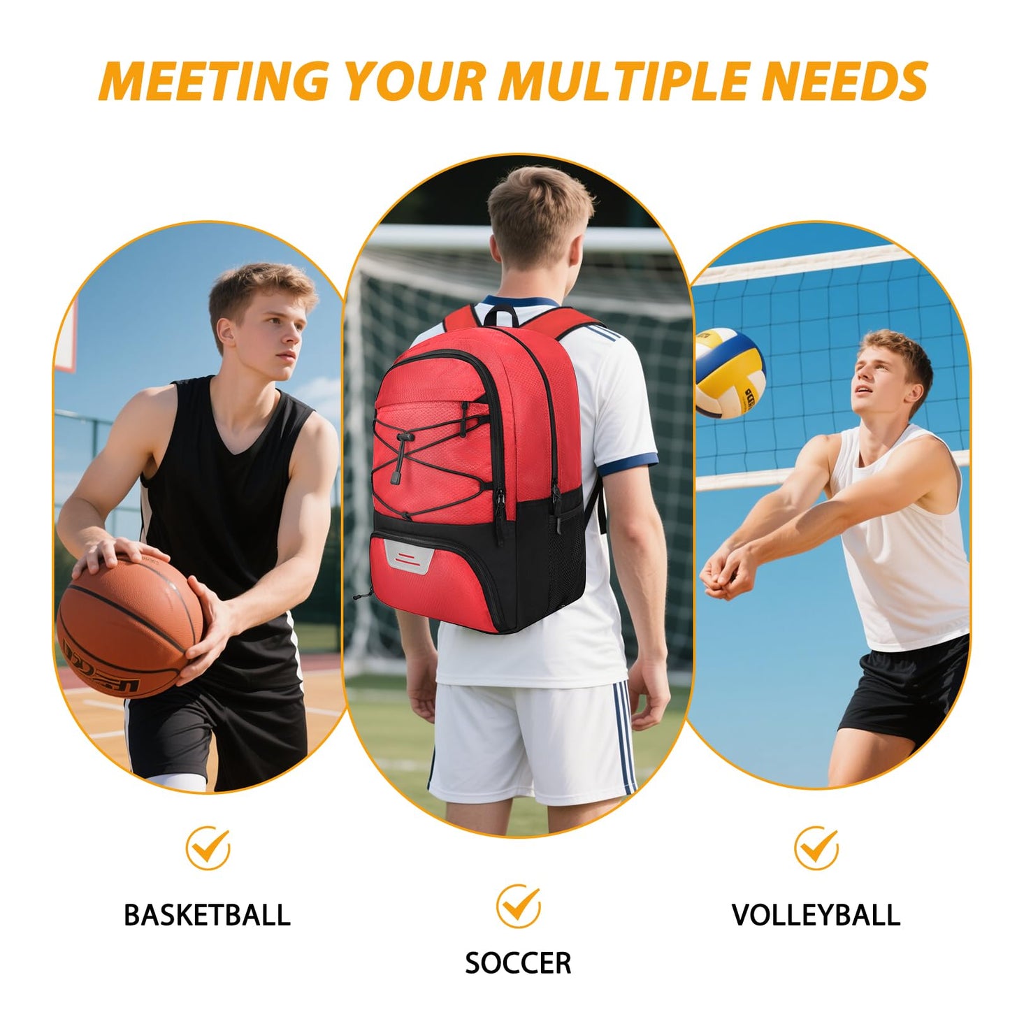 Goloni Soccer Backpack Bag with Separate Ball & Cleat Shoe Compartment, Waterproof Volleyball Basketball Backpack Sports Gym Backpack for Teen Girls Boys Men Women Kids
