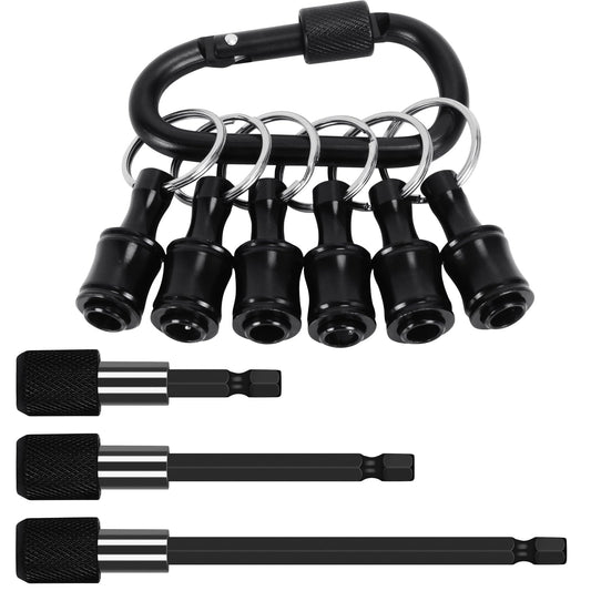 Bit Holder Drill Bit Extension Set, Upgrade Bit Holder Keychain 1/4" Hex Shank Aluminum Alloy Screwdriver Bits Holder, 3-Pack Quick Release Drill Bit Holder Tool Kit