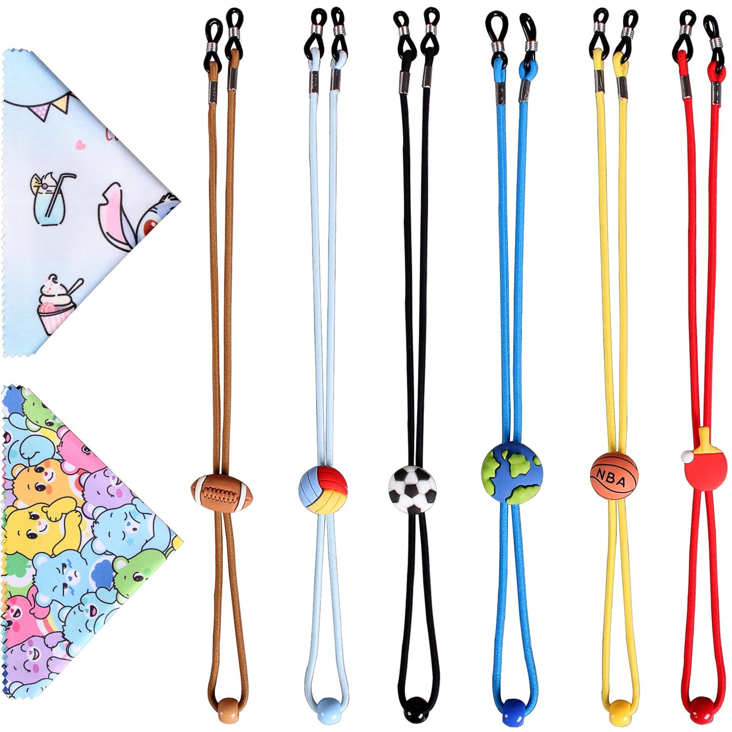 6Pcs Adjustable Eyeglass Straps for Eyewear Anti-slip Retainer Cord Stretchy Sunglass String for Boys Girls Adult Eye Glasses Chain,2Pcs Microfiber Cloth